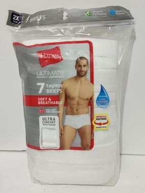Hanes Ultimate Men's 2x (44"-46") 100% Cotton Briefs 7-Pack White